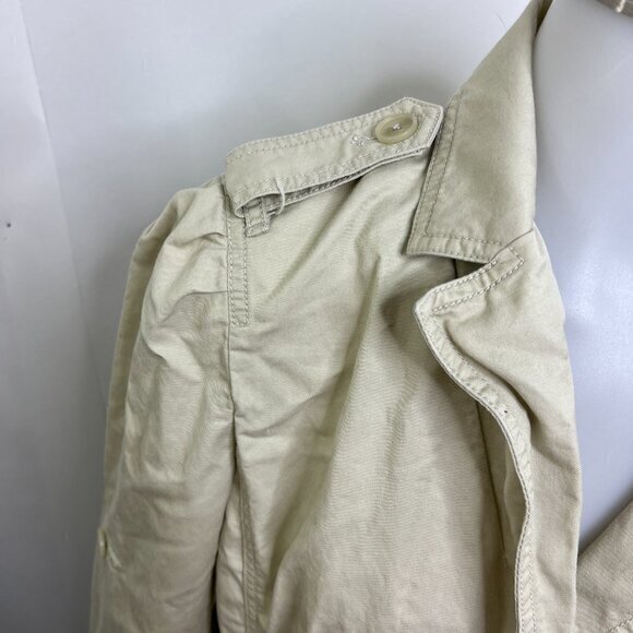 Ann Taylor Loft Jacket M Tan Khaki Button Pockets Beige Coat Lightweight Tie - Picture 3 of 14